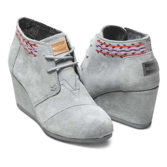 Toms Shoes - TOMS Gray Grey Embroidered Desert Wedges